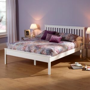 Heather Hevea Wooden Super King Size Bed In Opal White